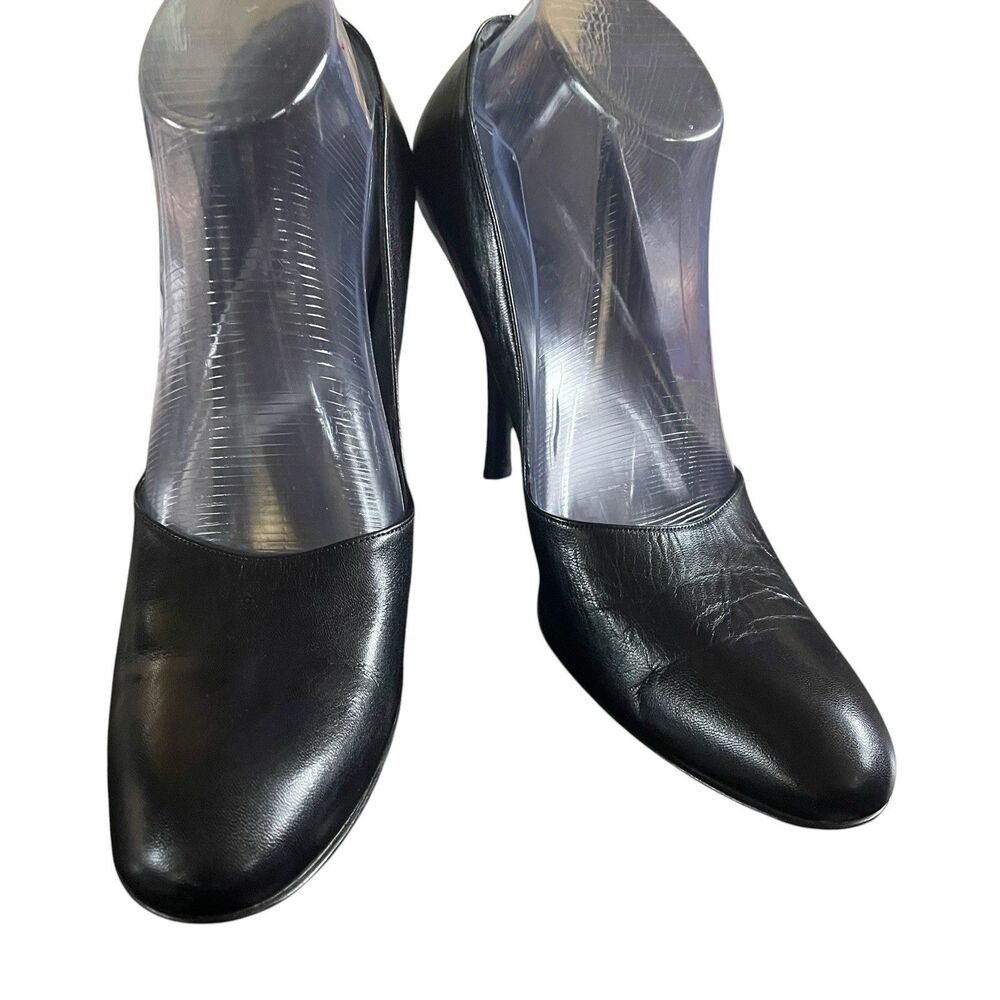 GUCCI SHOES HIGH HEEL BLACK LEATHER ROUNDED TOELINE PUMP SIZE 40 US 10 LUXURY - Picture 6 of 13